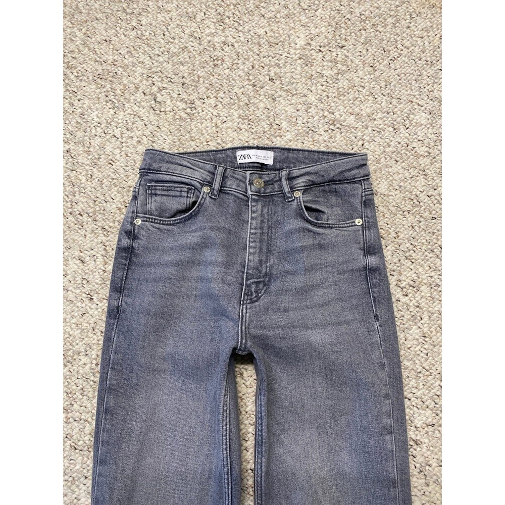Zara High-Rise Straight Leg Side Split Hem Washed Gray Distressed Size 4 - Picture 4 of 9
